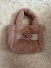Juicy Couture Pink Faux Fur Top Handle Bag with Rhinestone Accents  Zip