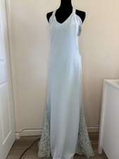 Jovani Light Blue V-Neck Lace Strappy Back Long Maxi Dress Size 2