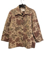 Vintage Alfred Dunner Floral Blazer Womens Size 16 Beige/Burgundy Polyester Blen