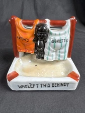 ✨1940's Ceramic Vintage Ashtray "Who Left this Behind?" Made In Japan 3”x2.5”✨