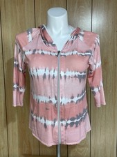 Onque Women's Multicolored Full Zipper 3/4 Sleeve Pockets Hoodie Size S