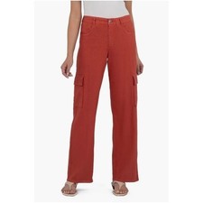 Pantalones cargo Kut from the Kloth Akia para mujer 14 naranja nuevos pierna ancha tiro medio lino