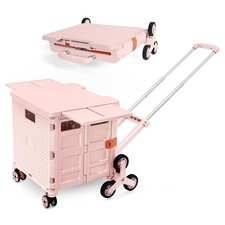 Foldable Utility Cart Portable Crate Rolling Dolly with Telescopic Handle,Can...