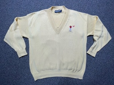 Vintage Scottish Isle Bernette Sweater XLT Golf Embroidered V Neck Yellow