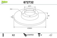 2X Bremsscheibe Coated Valeo 672732 FüR Toyota Proace MDX9 MDX3 MDX6 Fiat Scudo