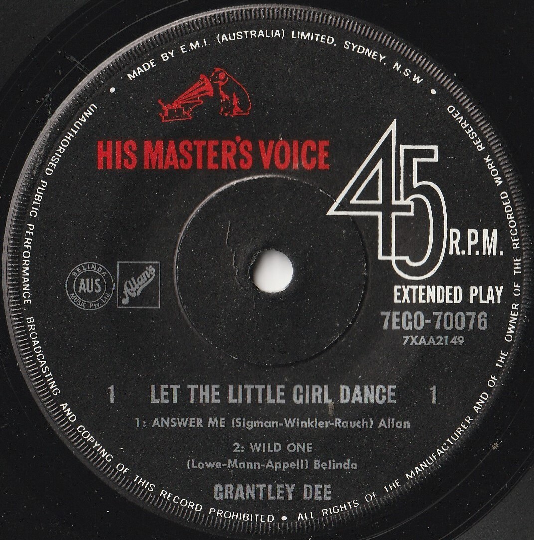 GRANTLEY DEE EP LET THE LITTLE GIRL DANCE+3 AUSSIE HMV 70076 C=EX V