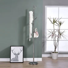 Kings Brand Furniture - 6 Hook Metal Hall Tree Hat & Coat Rack Stand, Chrome