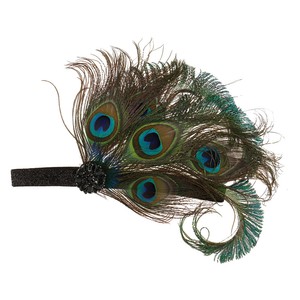 Flapper Girls Headband Peacock Feather Hair Accessory For Wedding