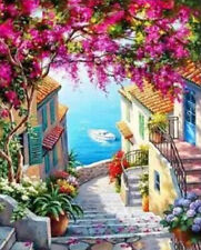 Paint By Number Kit - Walkway to Ocean - Printed Canvas, Paint, Brushes, Hooks