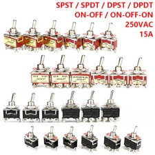 Toggle Switch SPST SPDT DPST DPDT 250V AC 15A Flick Switch ON OFF Car Dash Boat