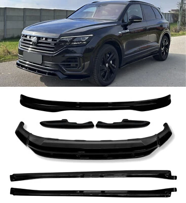 FLS AERO BODY KIT SPLITTER SPOILER SIDE SKIRTS GLOSS BLACK FOR VW TOUAREG MK3 R-LINE
