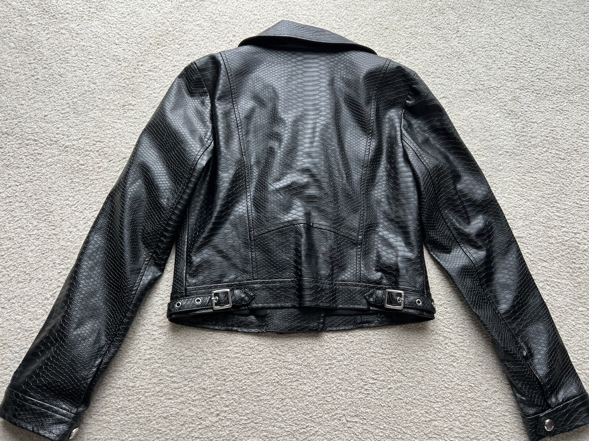 Guess New Faux Leather Snakeskin Animal Print Moto Jacket Coat
