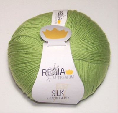 100gm ball of Regia Premium SILK BLEND sock knitting yarn #00071 LEAF GREEN