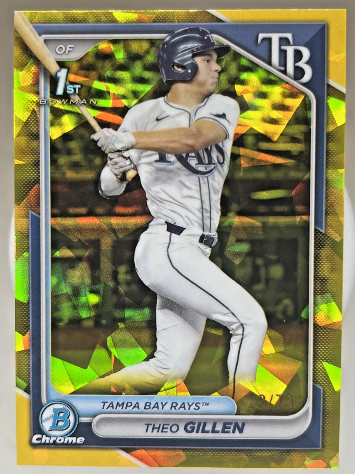 2024 Bowman Chrome THEO GILLEN DRAFT 1ST SAPPHIRE Yellow /75 Tampa Rays BDC-73