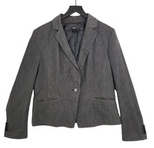 Ann Taylor Womens Blazer Size 12 Black Gray One Button-Front Work Career Jacket