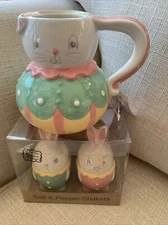 Transpac Johanna Parker Easter Bunny Rabbit Mug & Salt Pepper Decor Dunn display