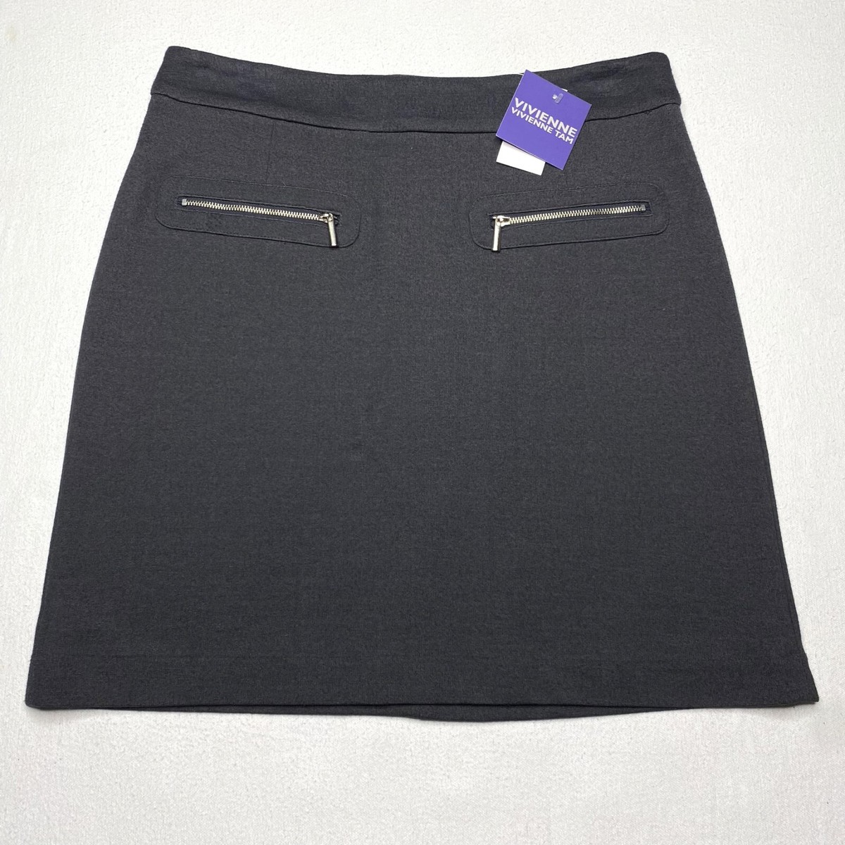 Vivienne Vivienne Tam Gray Mini Skirt sz 8 Zip Pocket Mod