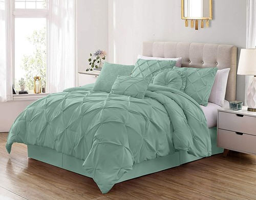 Seafoam Green Pintuck Pinch Pleat 7pc 
