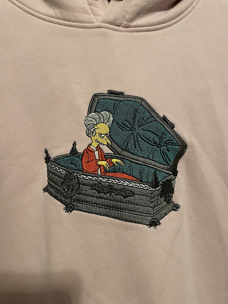 The Simpsons X H&M Mr. Burns Embroidered Pink Hoodie Size XL