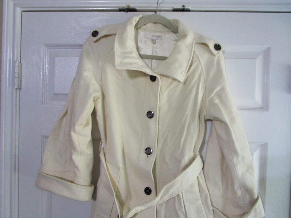 Abrigo Kenar Mujer Mediano Marfil Lana Forrado Bolsillos Foto 2 de 4