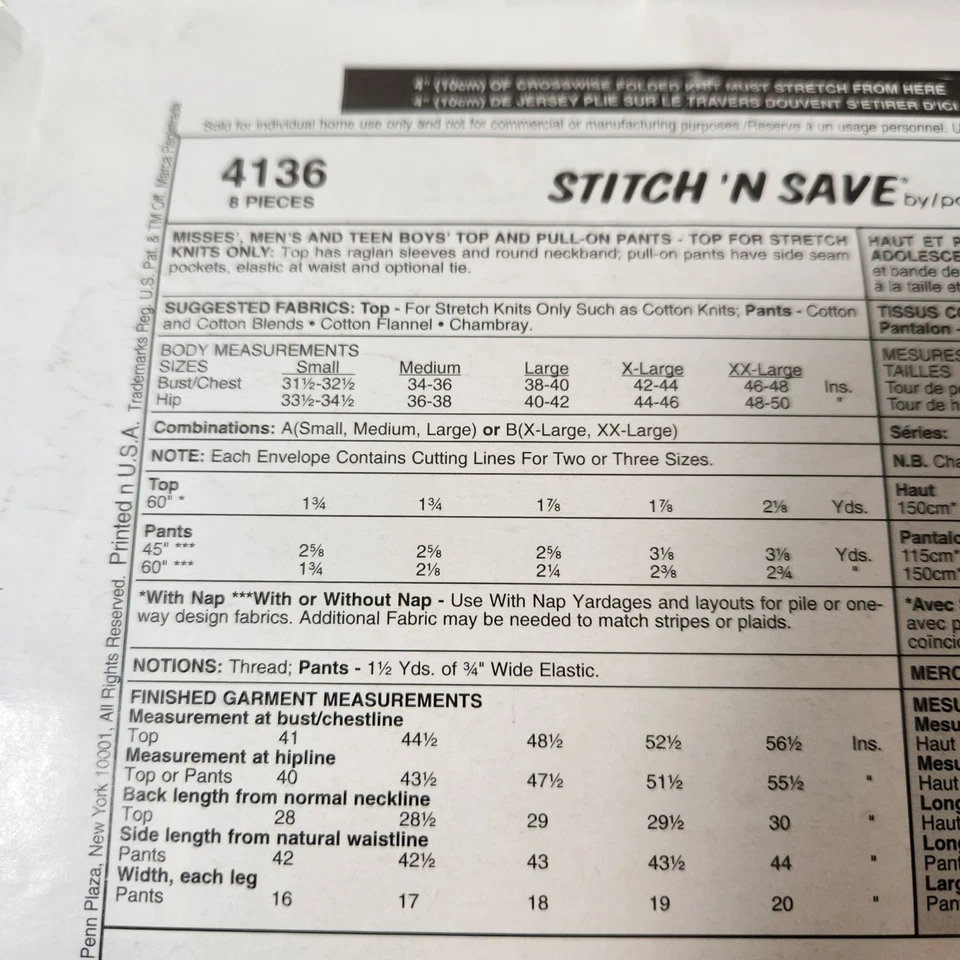 Uncut Easy stitch 'n save Mccalls 4136 S-M-L sewing pattern - Image 4 of 4