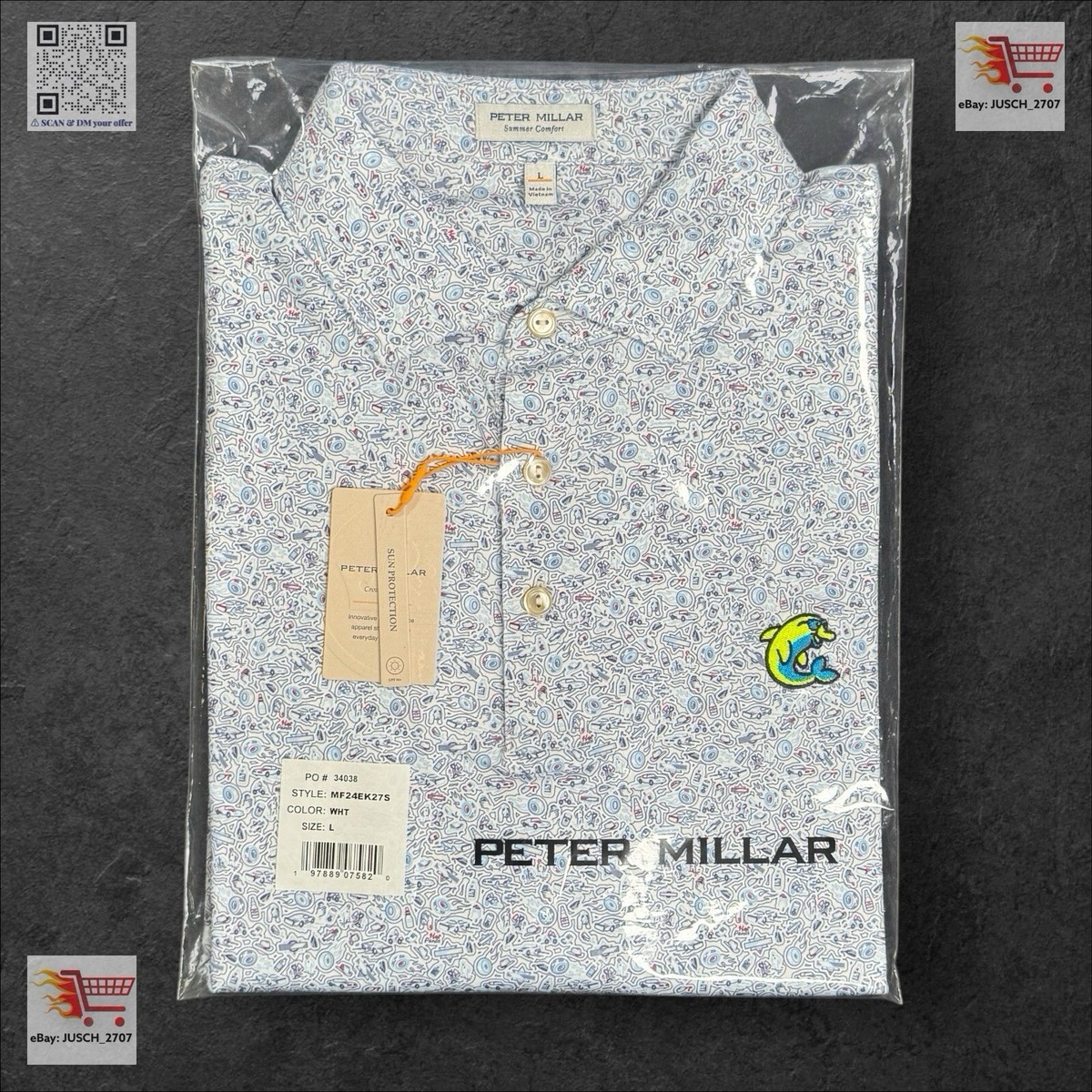 SWAG PETER MILLAR Golf Polo Smokey And Bandit ⛳️ L LARGE