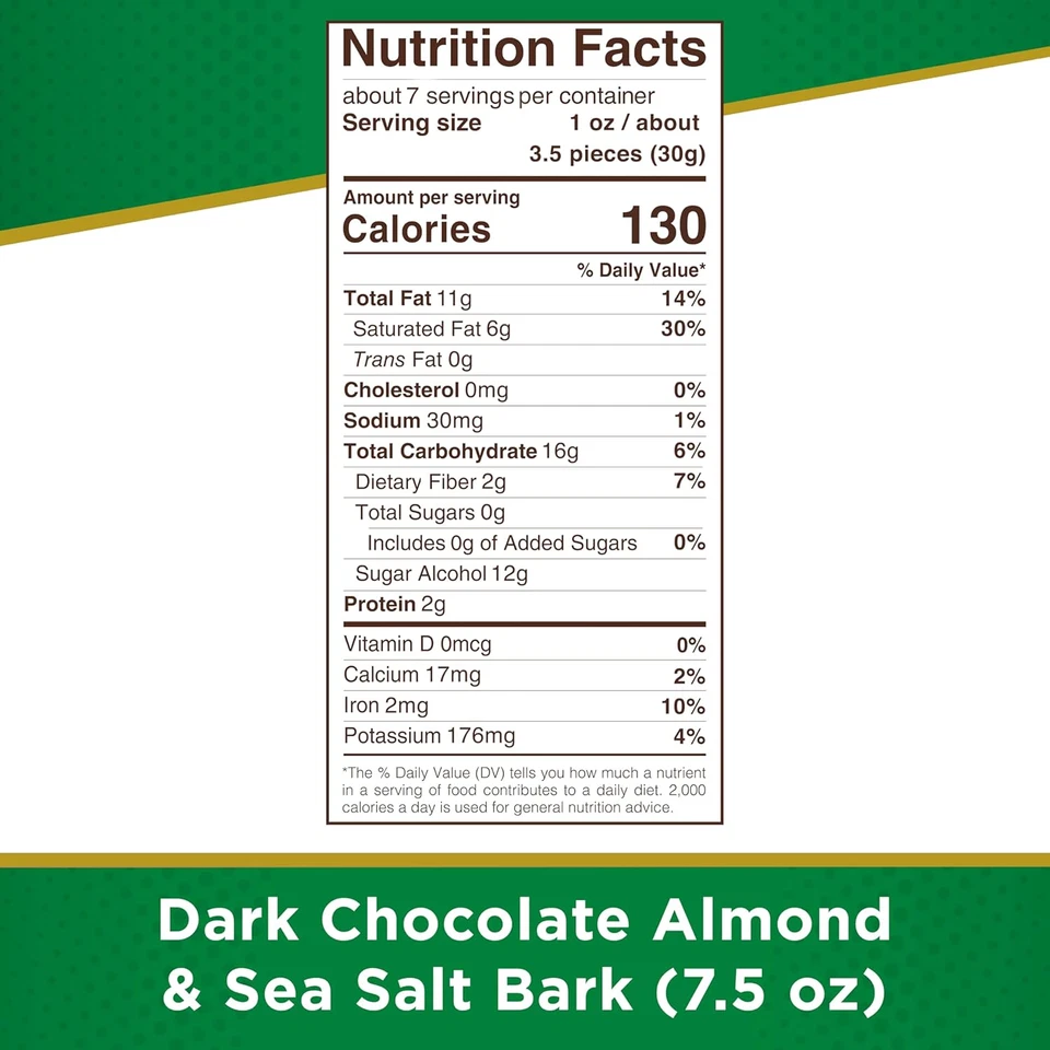 RUSSELL STOVER Sugar Free Dark Chocolate Almond & Sea Salt Bark, 7.5 Oz Bag (≈ 2 - Image 3 of 4