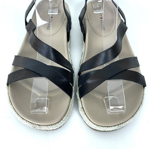 Lucky Brand Womens Daedil Sandal Size 7 Black Leather Upper Espadrille Slip On - Picture 7 of 11