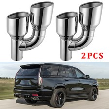 2X 2.5"Inlet Quad 4"Outlet Dual Wall Exhaust Tip Slant Cut For Cadillac Escalade