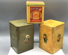 3 Vtg LIPTONS TEA TINS - Bristol Ware Planter Ceylon & 2 early embossed tins