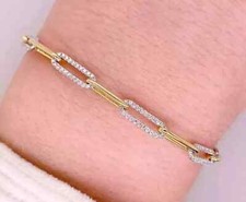 3Ct Round Cut Lab Created Diamond 14K Two-Tone Gold Finish Paper Clip Bracelet