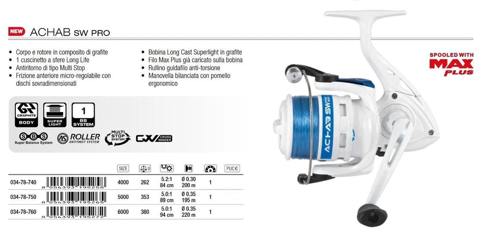 MULINELLO TRABUCCO ACHAB SW CON MONOFILO PESCA SURF CASTING FONDO MARE BARCA - Immagine 4 di 4