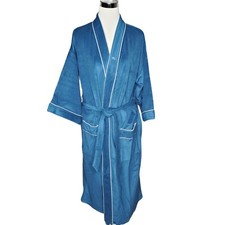 Oscar de la Renta Vintage Blue Velour Belted Long Sleeve Robe One Size Made USA