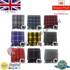 Scottish Piper Kilt Fly Plaid 106''X 54'' with Stone Brooches in Various Tartans