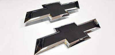 Chrome Black Front Only Bowtie Emblems 2014-2015 Silverado Sierra - Foto 3