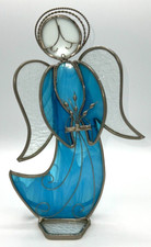 Vintage Stained Glass Angel Figurinem Christmas Candle Holder 10in Baby Blue