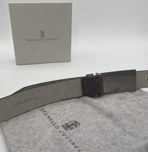NWOT Brunello Cucinelli Brown Leather Dress Belt Silver Buckle Size S/32 - Picture 4 of 7