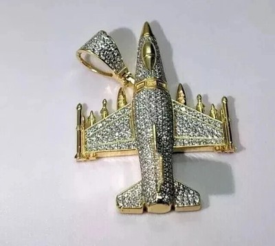 1.80Ct Round Cut Real Moissanite Airplane Men's Pendant 14K Yellow Gold Plated