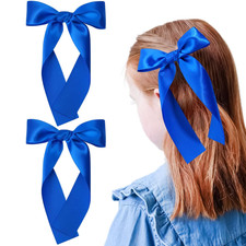 2Pcs Long Ribbon Hair Bows for Girls Hair Clip Silk Hair Bow Ribbon Hair Accesso