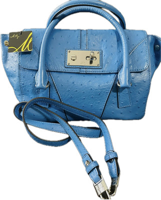 MILLY MINA LARGE CROSSBODY BAG BLUE OSTRICH LEATHER PATTERN NWT