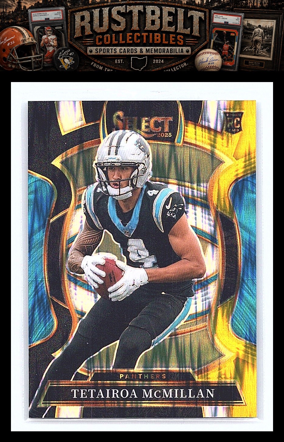 2025 Panini Select #44 Tetairoa McMillan Black and Gold Prizm Shock Rookie
