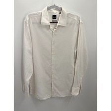 Hugo Boss Sharp Fit White Cotton Dress Shirt Mens 16.5L Long Sleeve H-MAX-Kent