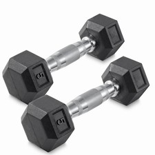 5 lb Pair Rubber Coated Hex Dumbbell Set, 10 Pounds Total