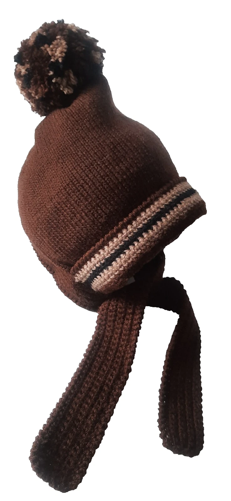 Knitted Baby Bonnet 0-3Months Up to 36 Months Dark Brown Pom Pom Hat Handmade