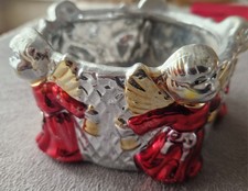 Vintage Ceramic Christmas Choir Boy Bowl / Planter Silver Luster Mcm Retro