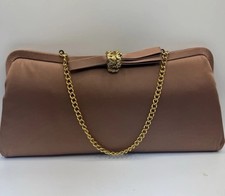 Vintage 1950s Satin Evening Clutch Gold Clasp Formal Handbag
