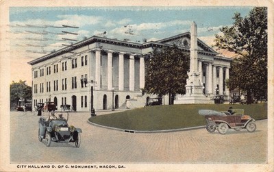 GA~GEORGIA~MACON~CITY HALL & DAUGHTERS OF CONFEDERACY MONUMENT~PM 1919