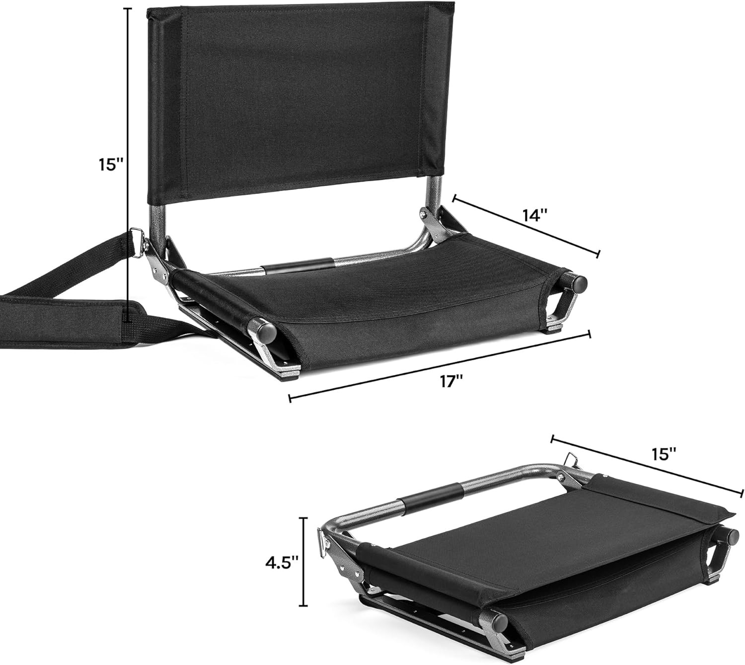 Cascade Mountain Tech Portable Folding Steel Stadium Seats Regular 17", Black 