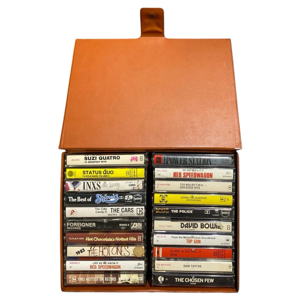 Vintage Rock Cassette Lot x 20 Tapes Bowie INXS Rose Tattoo + Album Case Classic - Image 2 of 4