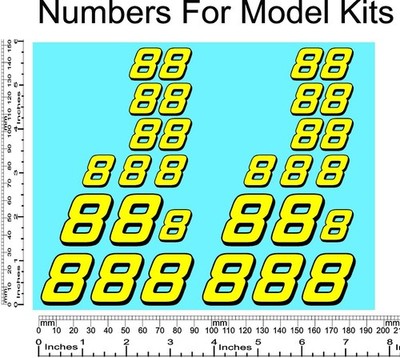R/c Vinyl Numbers Kit 1/16th Scale & More Yellow/Black (# 8's) tamiyaTraxxasSlot